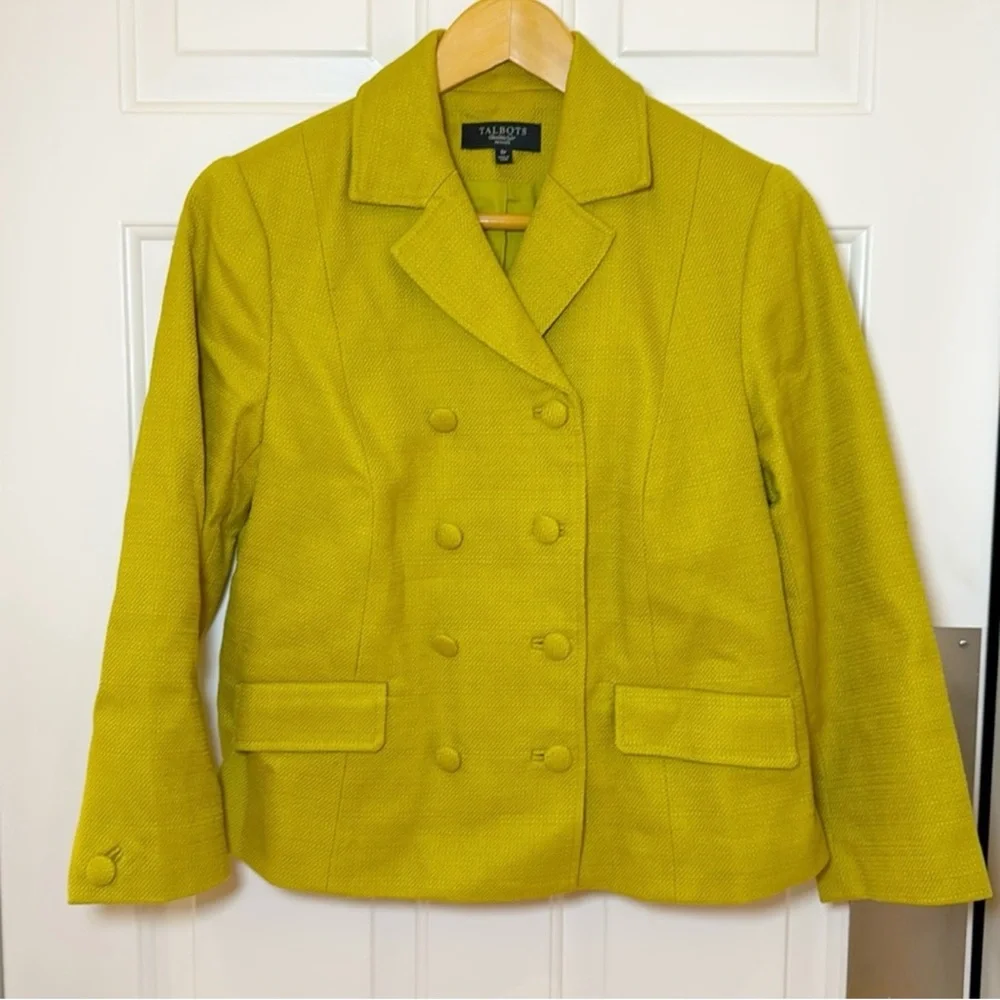 TALBOTS Jacket Blazer Coat Chartreuse Cotton Womens Size 8P